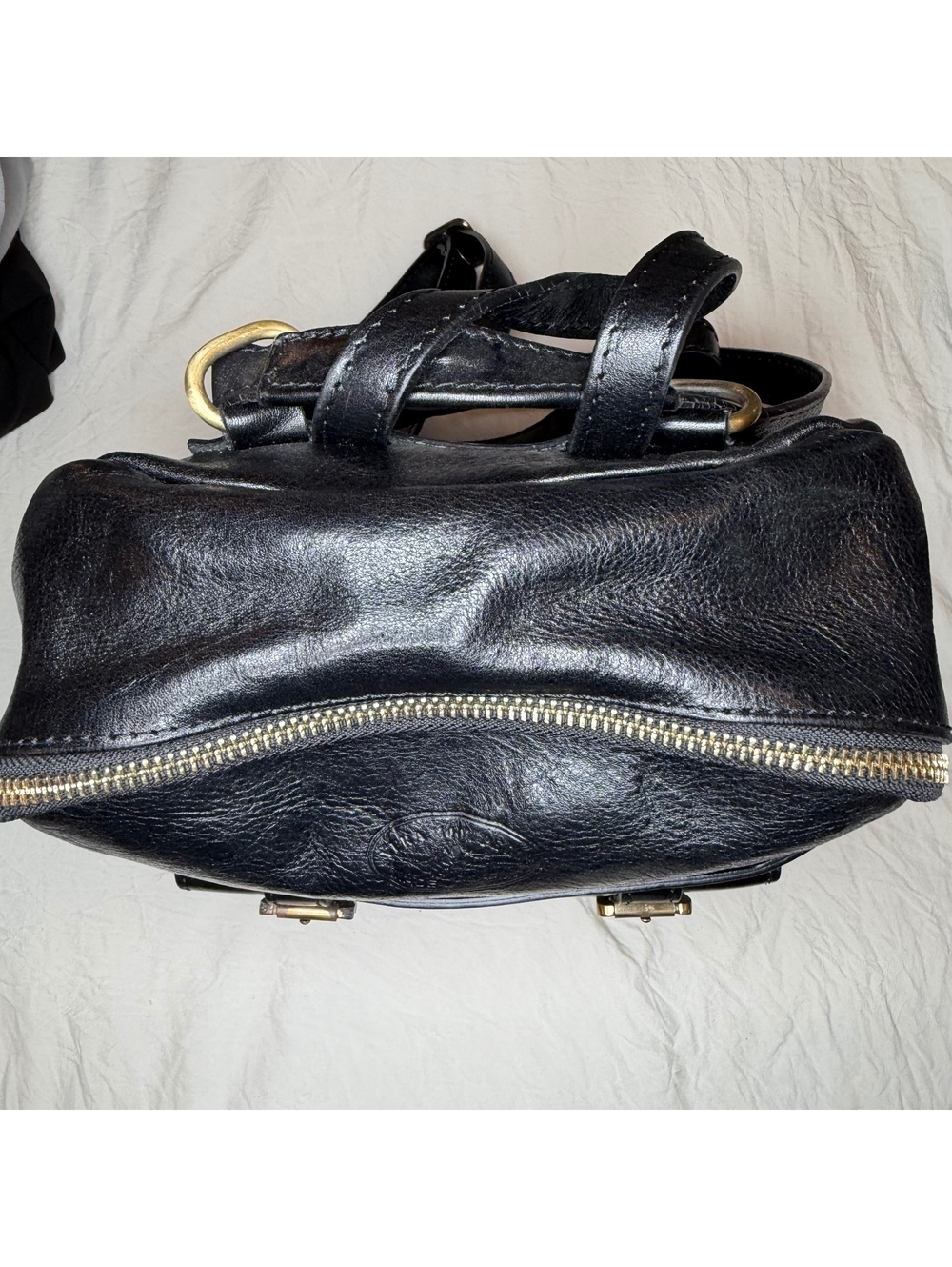 Vera 100% Pelle Made In Italy Black Pebbled Leather Mini Backpack Plaid Lining - Picture 9 of 9